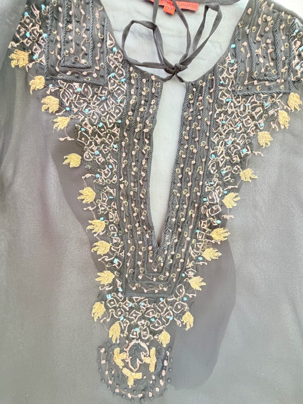 Lapetina & Lomeli 100% Silk Beaded Boho Tunic Top - Medium - Picture 13 of 15